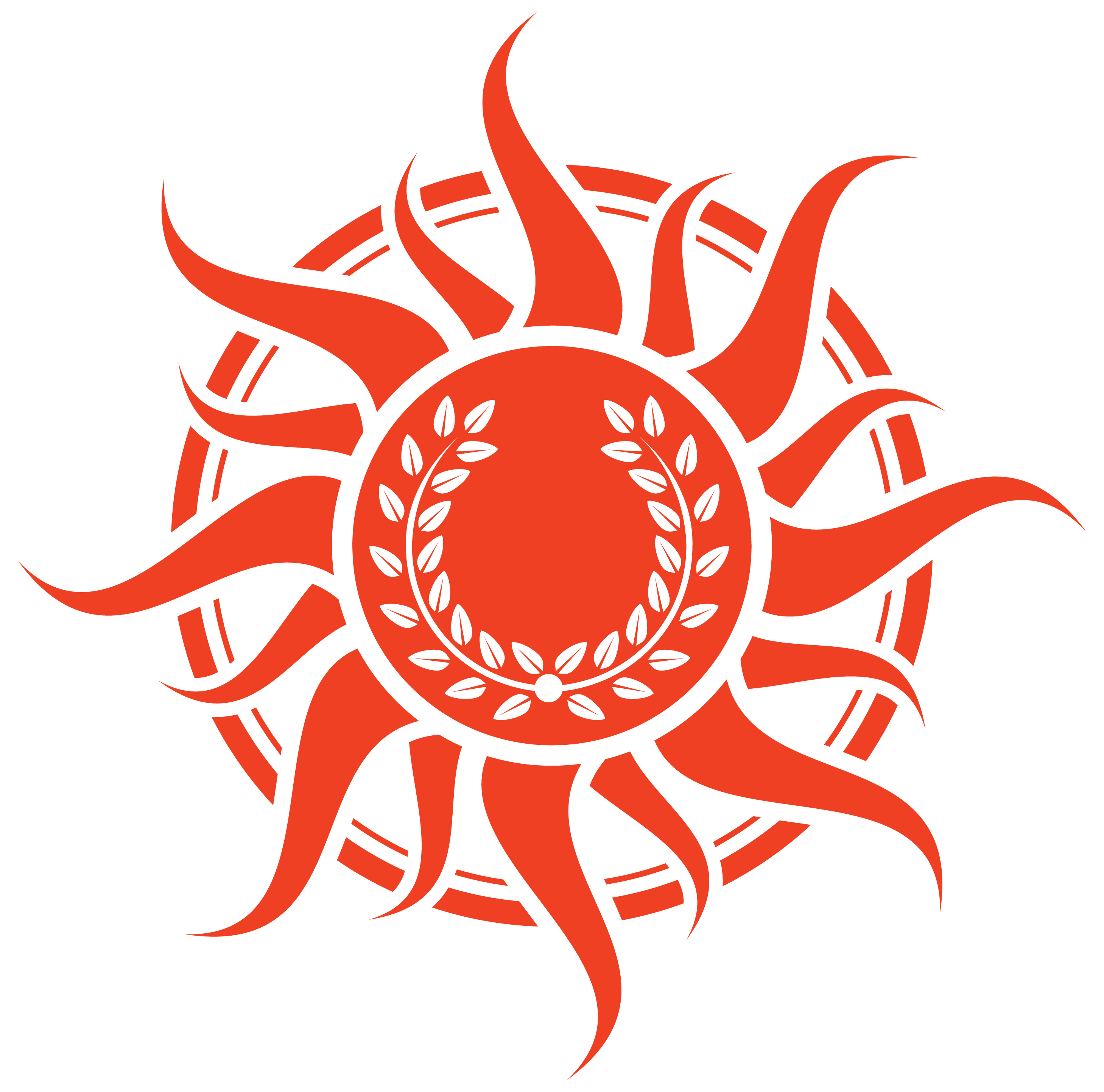 Nationalist Light and Victory Logo. Reddish orange sun with laurel wreath in centre.