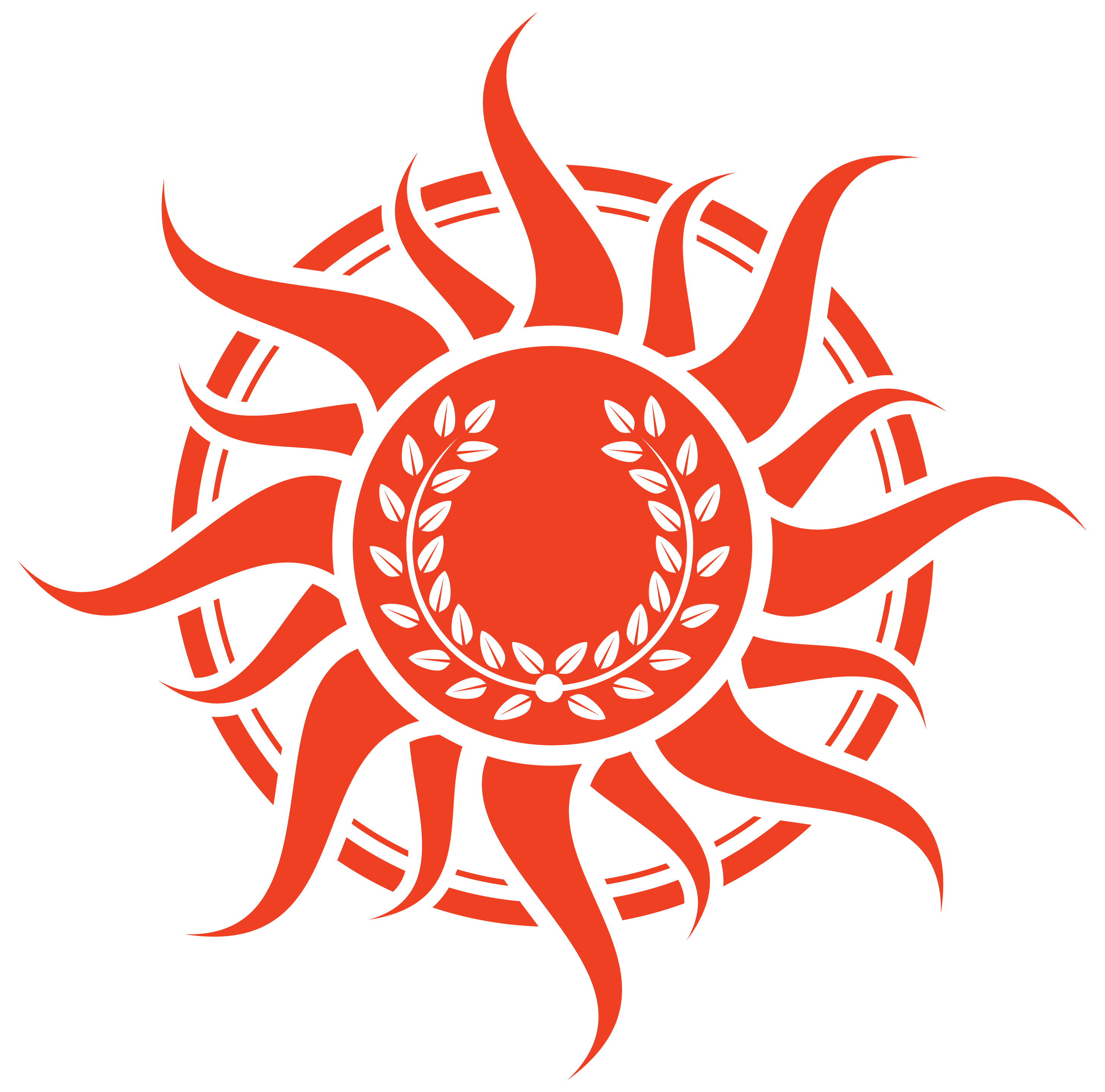 Light and Victory Logo. Reddish orange sun with laurel wreath in centre.